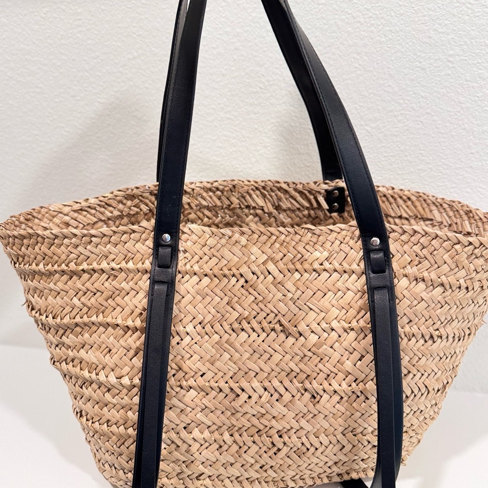 All Saints Tan Woven Tote with Black Straps